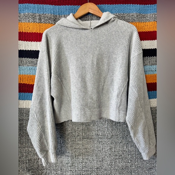 Forever 21 Light Gray Ribbed Hoodie Sweater - Picture 5 of 12